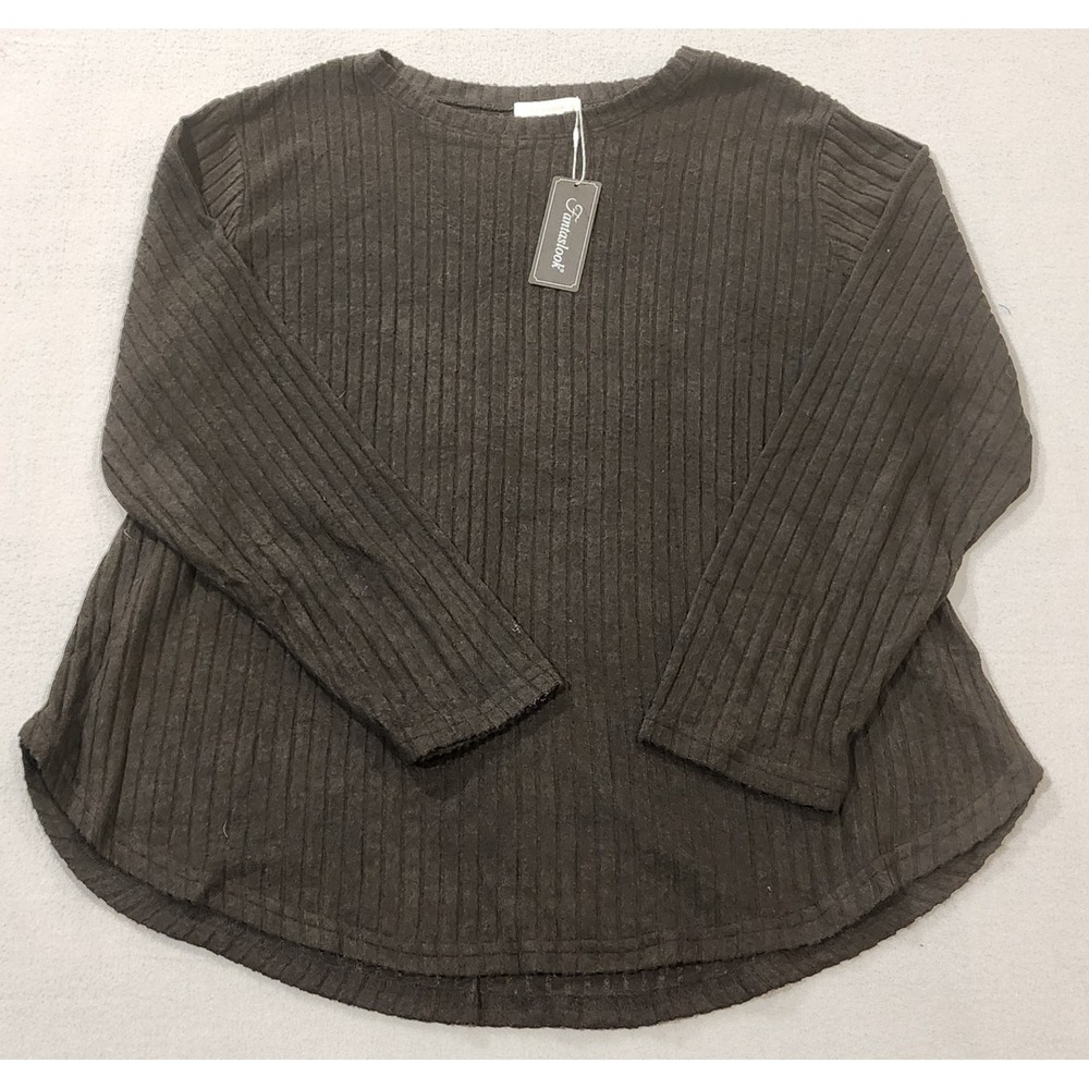 Fantaslook Womens 3XL Ribbed Knit Sweater Top Charcoal Gray Long Sleeve NWT